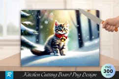 Kitten with Christmas Bell under Snowy Cutting Board PNG Product Image 1
