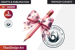 Pastel Coquette Pencil bow Clipart Girly School Supplies Product Image 1