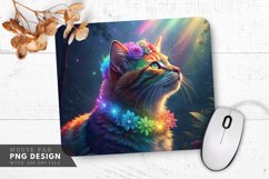 Glowing Floral Crown Rainbow Cat Mouse Pad PNG Design Product Image 1