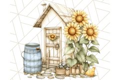 Rustic Sunflower Clipart, Soft Country Farmhouse Florals Png Product Image 3