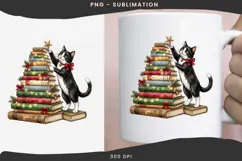 Christmas bookish cat png design for T-shirts Product Image 3