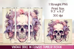 Vintage Skull in flowers Tumbler wrap. Design Sublimation. Product Image 4