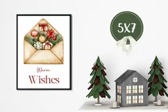 Watercolor Christmas Greeting Cards, Christmas Envelope PNG Product Image 3
