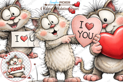 Whimsical Cats Valentine's Day Clipart, Valentine's Day PNG Product Image 1