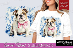 English Bulldog Dog Square Tshirt Background Floral Dog PNG Product Image 1