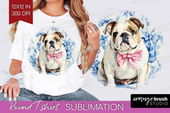 English Bulldog Dog Round Tshirt Background Floral Dog PNG Product Image 1