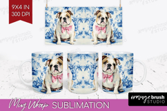 English Bulldog Dog Mug Wrap Floral Dog Mug PNG Sublimation Product Image 1