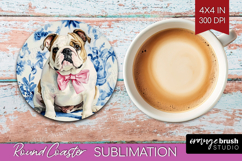 English Bulldog Dog Round Coaster Floral Dog Coaster PNG Product Image 1