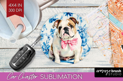 English Bulldog Dog Car Coaster Floral Dog Coaster PNG Product Image 1