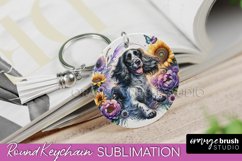 English Springer Spaniel Keychain Dog Sublimation Floral PNG Product Image 1
