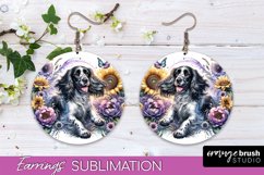 English Springer Spaniel Earrings Dog Sublimation Floral PNG Product Image 1