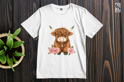 Highland Cow With Pink Roses Clipart Sublimation PNG Product Image 3