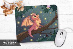 Enchanting Dragon Amidst Fireflies Mouse Pad PNG Design Product Image 1