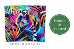 Lemur Tumbler Wrap Design, Neon Tropical Leaves Tumbler PNG Product Image 3