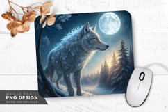 Frosted Wolf Under Moonlight Forest Mouse Pad PNG Design Product Image 1