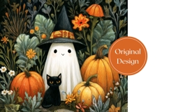 Floral Halloween Tumbler, Halloween Pumpkins Tumbler PNG Product Image 3