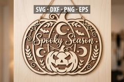 Spooky Season SVG, Halloween Pumpkin Door Hanger SVG, Laser Product Image 1