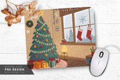 Cheerful Christmas Room with Snowy View Mouse Pad PNG Design Product Image 1
