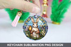 Bunny Round Keychain, Bunny Flowers Keychain Design Product Image 1