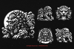 10 Bundle Dark Art Chinese Foo Dog Komainu Guardian Tattoo Product Image 5