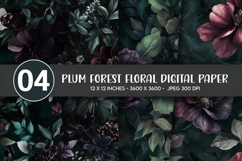 Plum Forest Floral Digital Paper Product Image 1