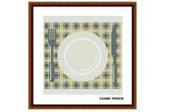 White plate yellow table mat kitchen cross stitch pattern Product Image 1