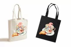 Watercolor gnome in a mug of tea with cookies, Gnome PNG Product Image 3
