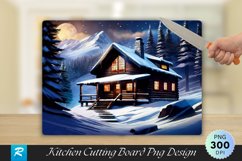 Snowy Mountain Cabin Christmas Cutting Board PNG Design Product Image 1