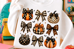 Preppy Halloween Pumpkins Bows PNG Product Image 1