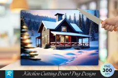 Cozy Winter Cabin Farmhouse Cutting Board PNG Design Product Image 1