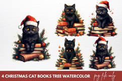 Christmas Cat Books Tree watercolor Christmas Books Product Image 1