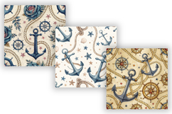 Navy Anchor Digital Paper Pack, Seamless Watercolor Nautical Product Image 3