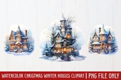 Watercolor Christmas Winter Houses Clipart, Product Image 1