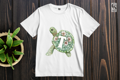 Floral Turtle Alphabet Letter T Clipart Sublimation PNG Product Image 2
