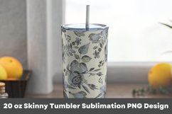 Silver Flowers Pattern 20 oz Tumbler Sublimation PNG Product Image 3