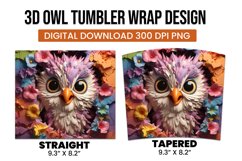 3D Owl Floral Tumbler Wrap Sublimation Product Image 3
