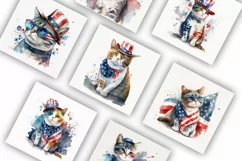 4th July Patriotic Cats | Watercolour Clipart JPG Product Image 3