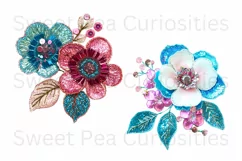 Sequin Flowers, Ephemera, PNG, watercolor, Clipart Product Image 3