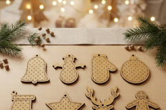 Christmas Ornament Set Holiday Tree Decor Wood Reindeer Snow Product Image 4
