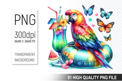 Summer Cute Parrot Clipart | Summer Digital Download File Product Image 1