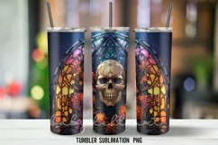 Stained Glass Skull Halloween Tumbler Wrap Sublimation Desin Product Image 4