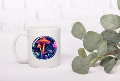 Forest Illustration, Cartoon Neon Mushrooms PNG Product Image 3