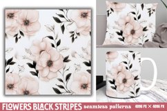 Flowers Black Stripes Digital Paper Product Image 1