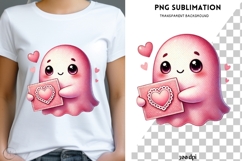 Watercolor Valentine ghost png design for T-shirts Product Image 3