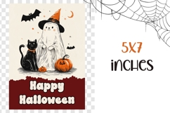 Happy Halloween Greeting Card, Cartoon Ghost Card Template Product Image 3