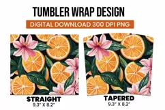 Orange with Leaves and Flowers Tumbler Wrap Sublimation Product Image 3