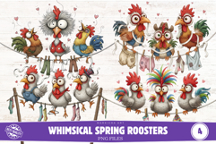 Whimsical Spring Roosters Clipart Product Image 1