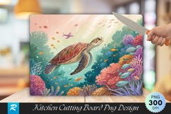 Sea Turtle Gliding Colorful Foliage Cutting Board PNG Product Image 1