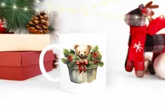 Christmas Bear Illustration, Christmas Bear PNG, Xmas Design Product Image 3