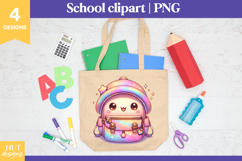Back to School clipart, Iridescent Kawaii School Mascot Product Image 4